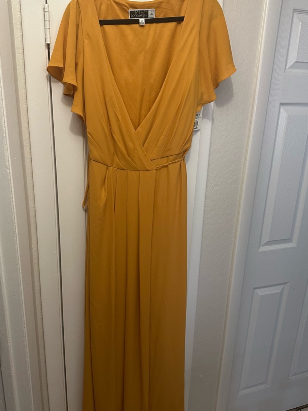 Belle Sky Mustard Wrap Maxi Dress with Flutter Sleeves
